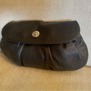 Ann Taylor Small Black Leather Clutch Silver Hardware